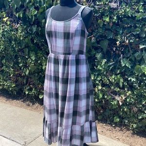 Dress, long, light purple and grey plaid, 60% cotton 40%rayom
